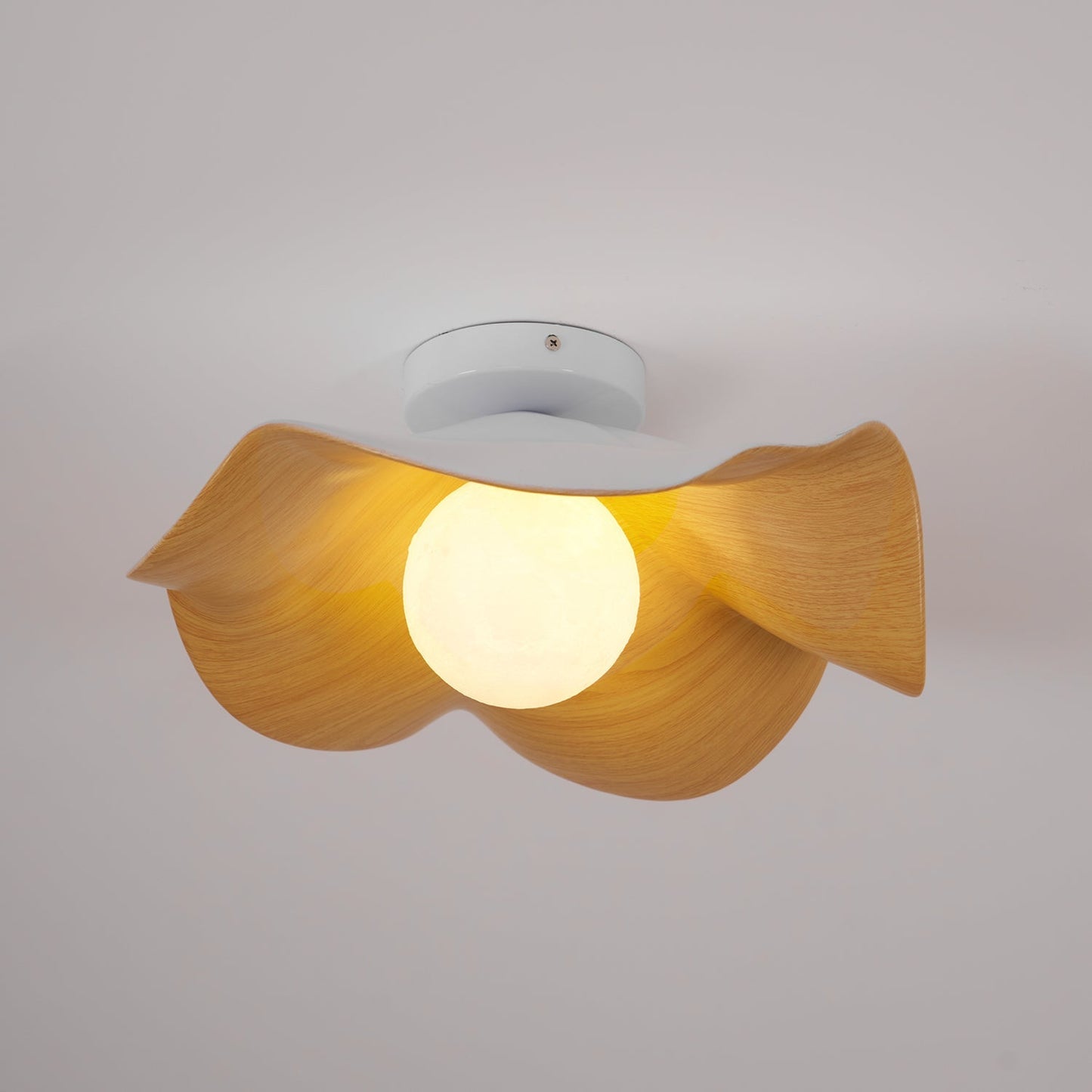 Wavy Wood Petal Ceiling Light With Globe Diffuser