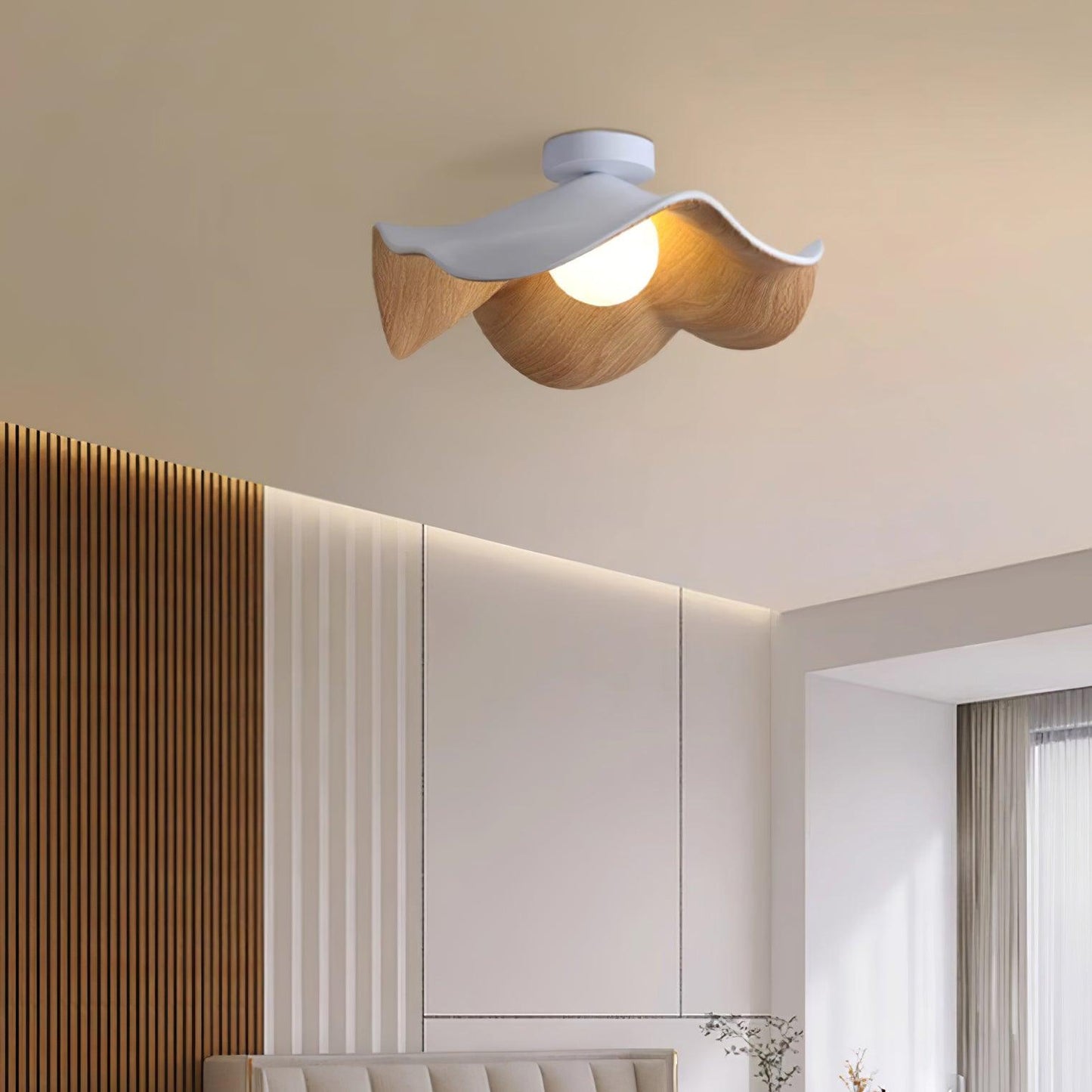 Wavy Wood Petal Ceiling Light With Globe Diffuser