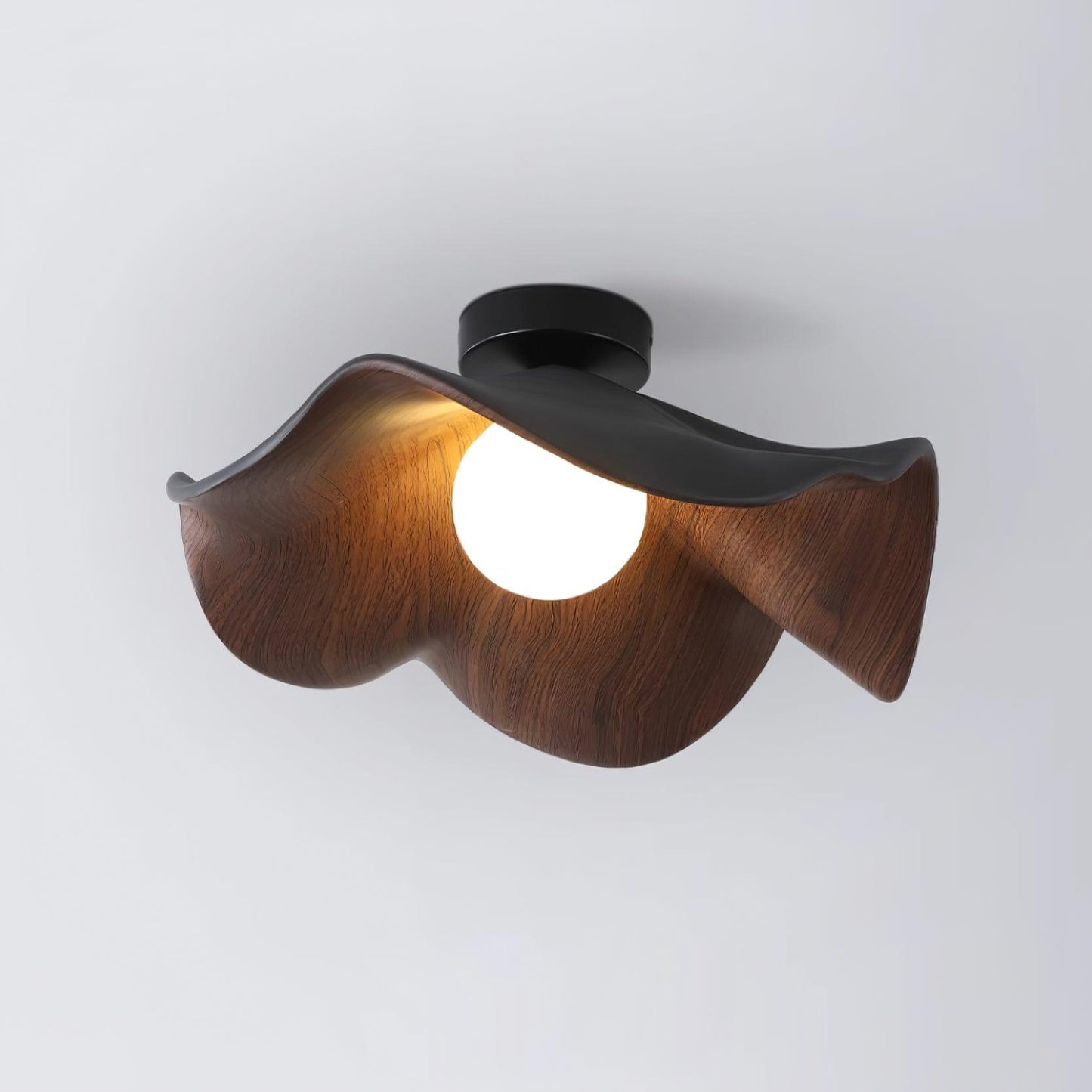 Wavy Wood Petal Ceiling Light With Globe Diffuser