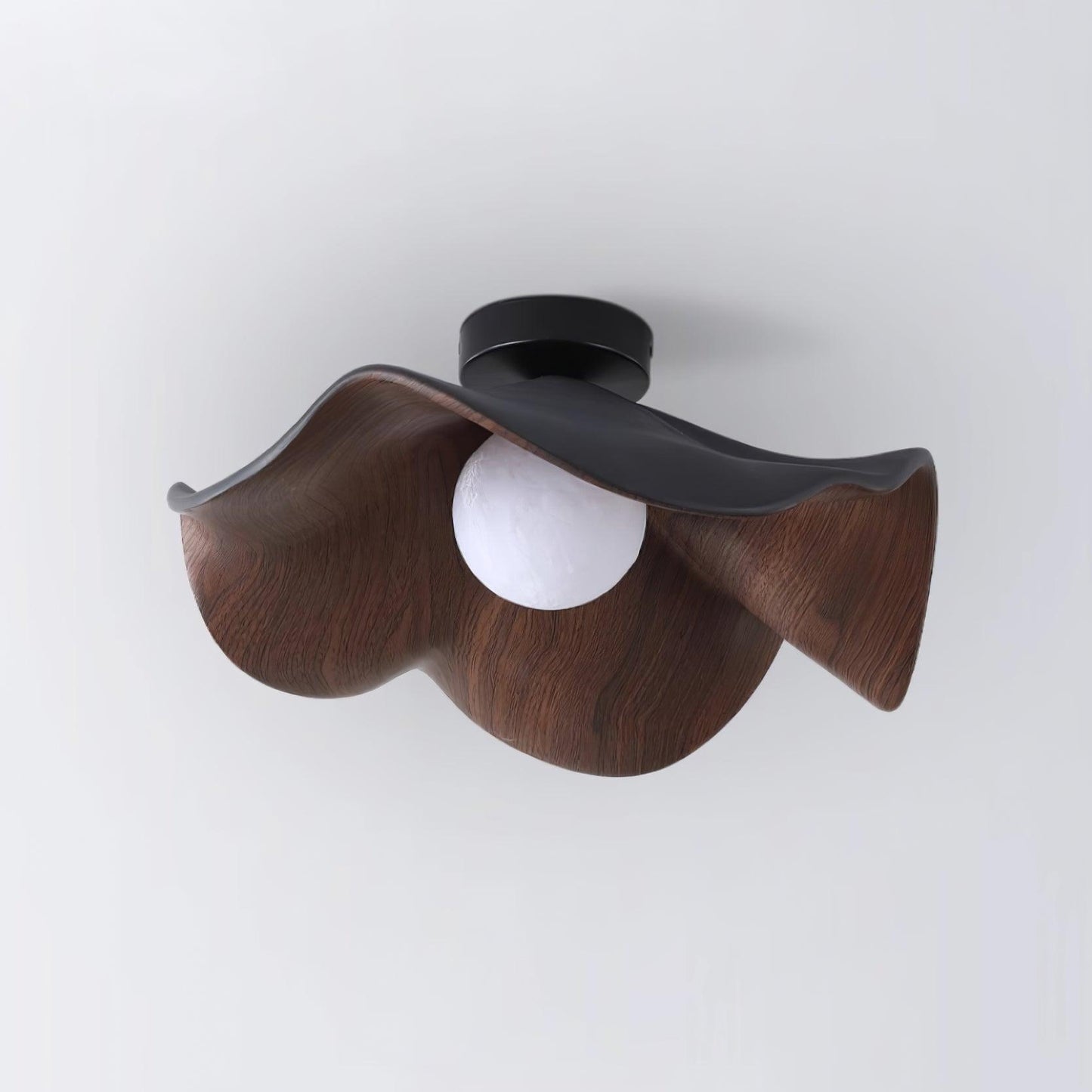 Wavy Wood Petal Ceiling Light With Globe Diffuser