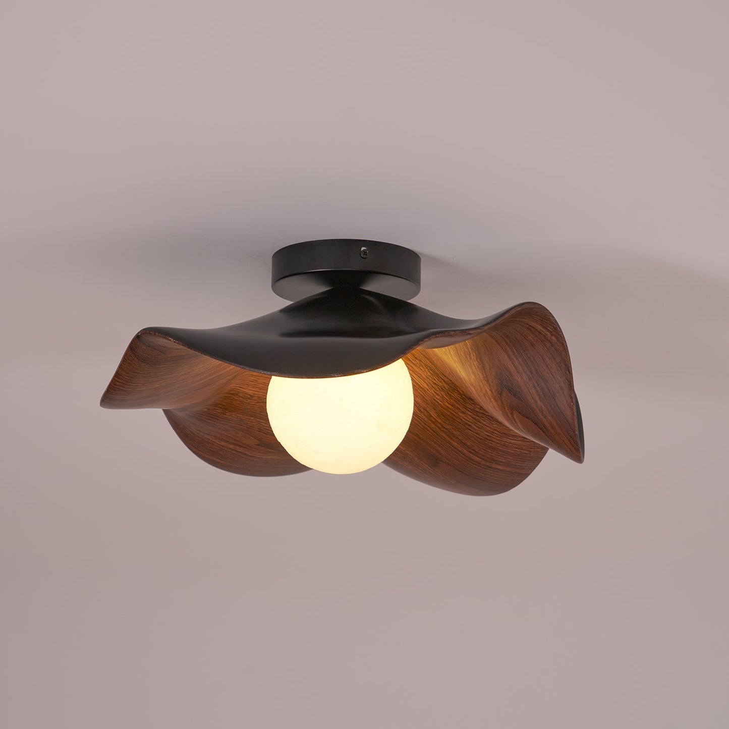 Wavy Wood Petal Ceiling Light With Globe Diffuser