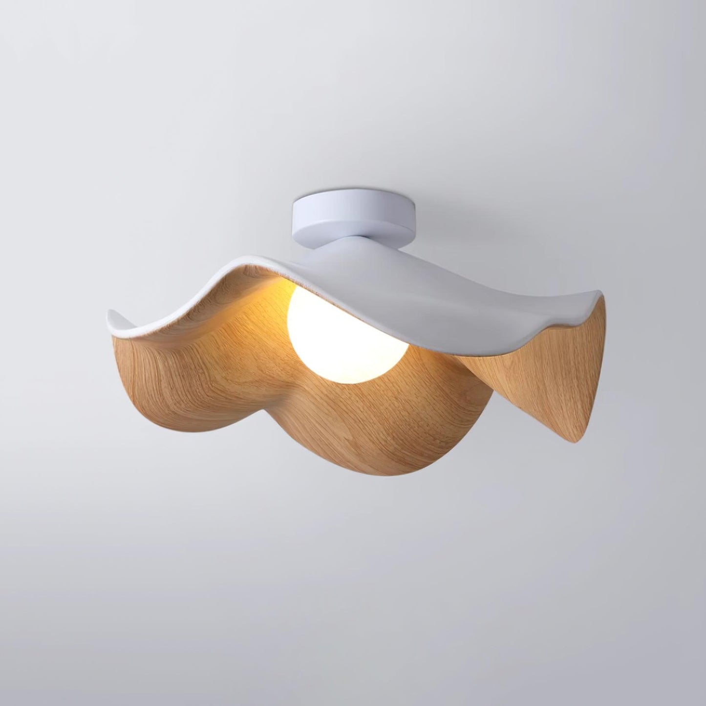 Wavy Wood Petal Ceiling Light With Globe Diffuser
