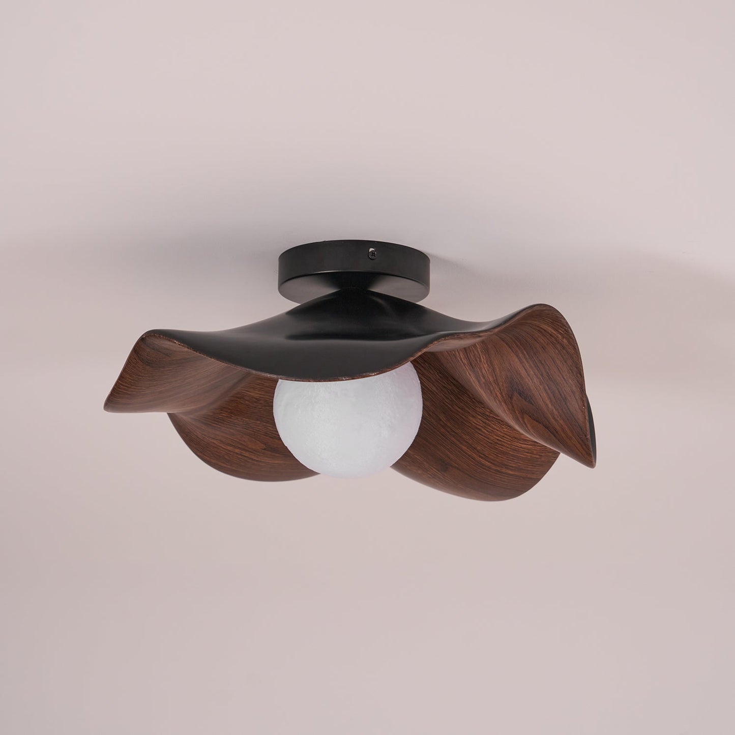 Wavy Wood Petal Ceiling Light With Globe Diffuser