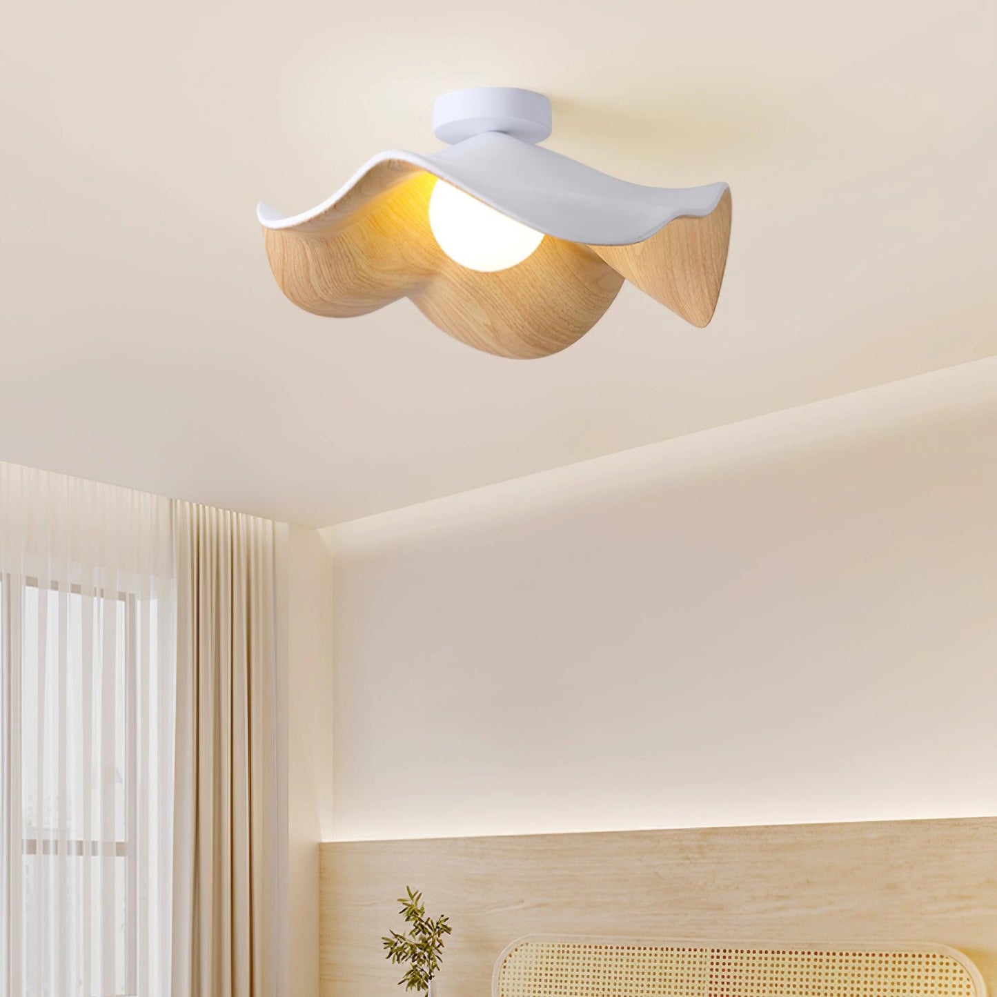 Wavy Wood Petal Ceiling Light With Globe Diffuser
