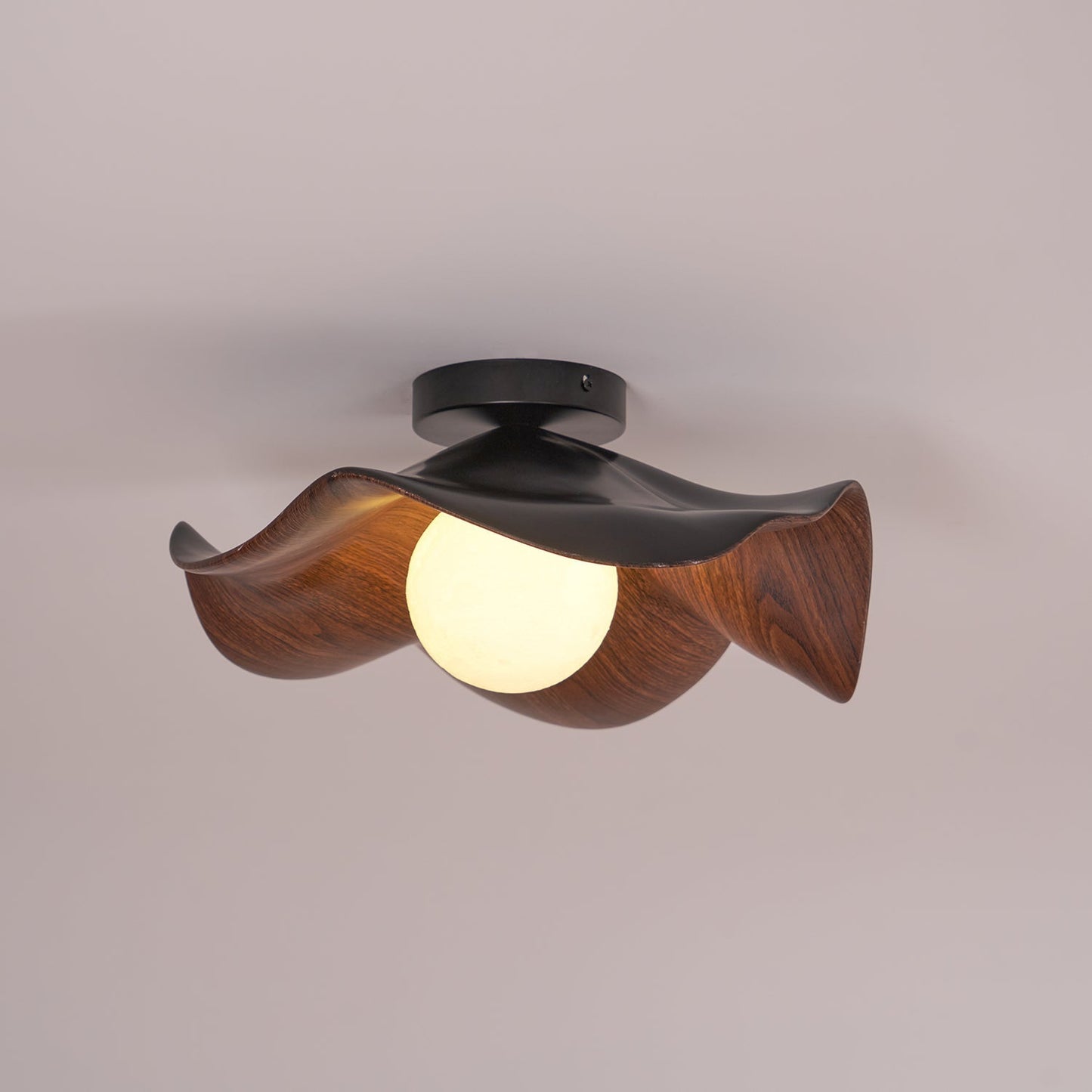 Wavy Wood Petal Ceiling Light With Globe Diffuser