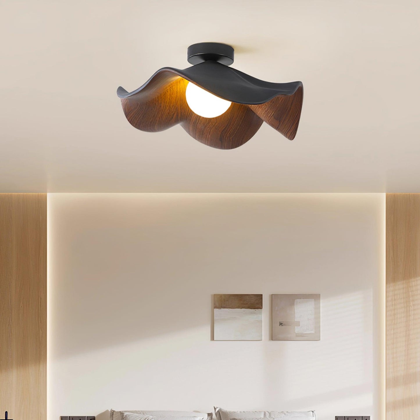 Wavy Wood Petal Ceiling Light With Globe Diffuser