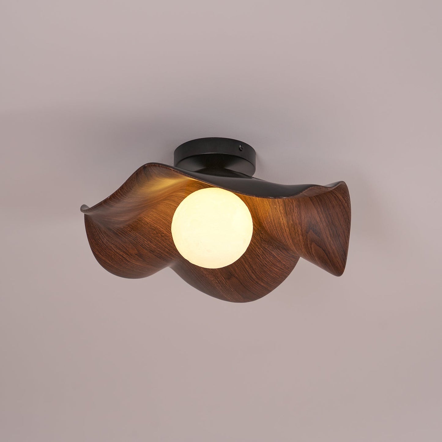 Wavy Wood Petal Ceiling Light With Globe Diffuser