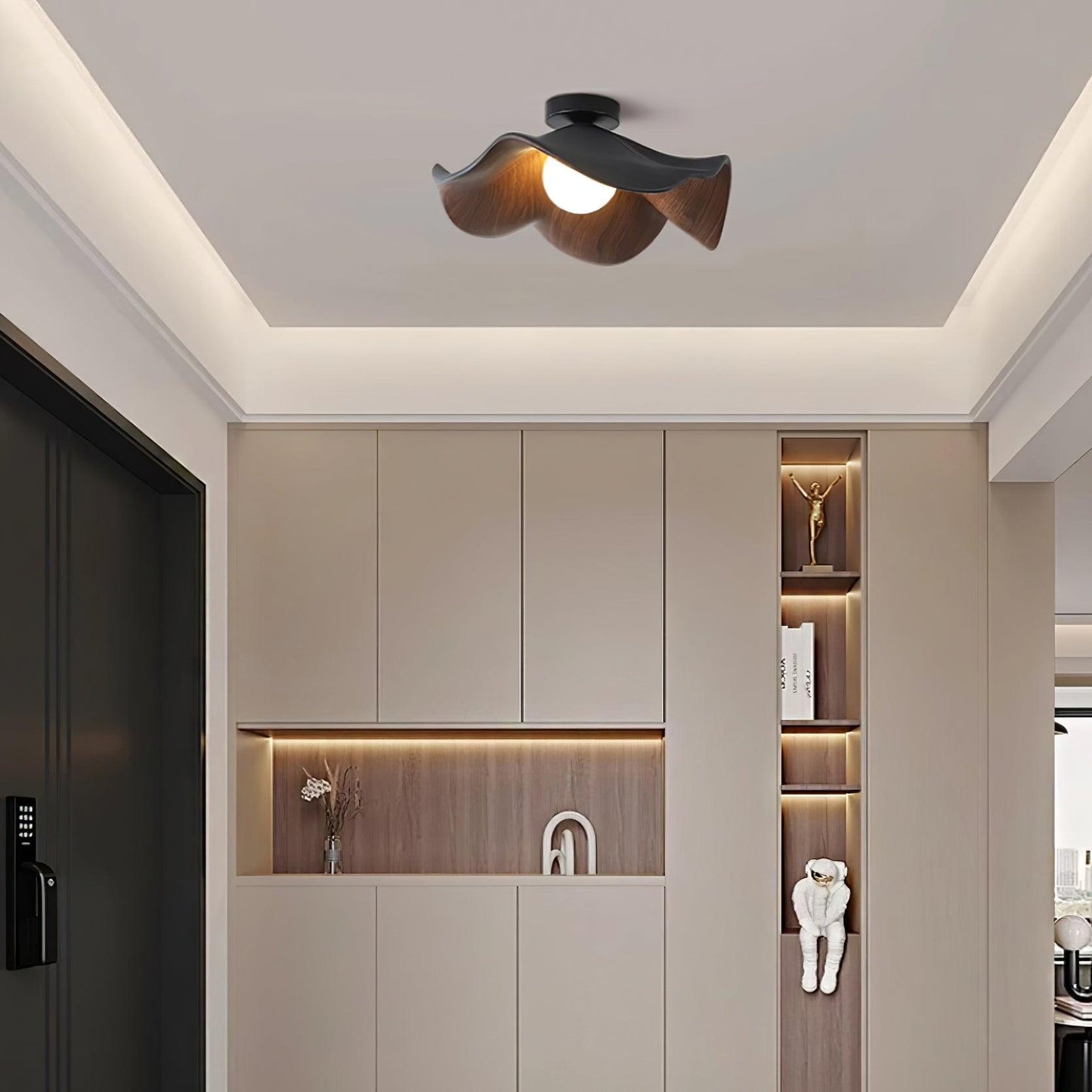 Wavy Wood Petal Ceiling Light With Globe Diffuser