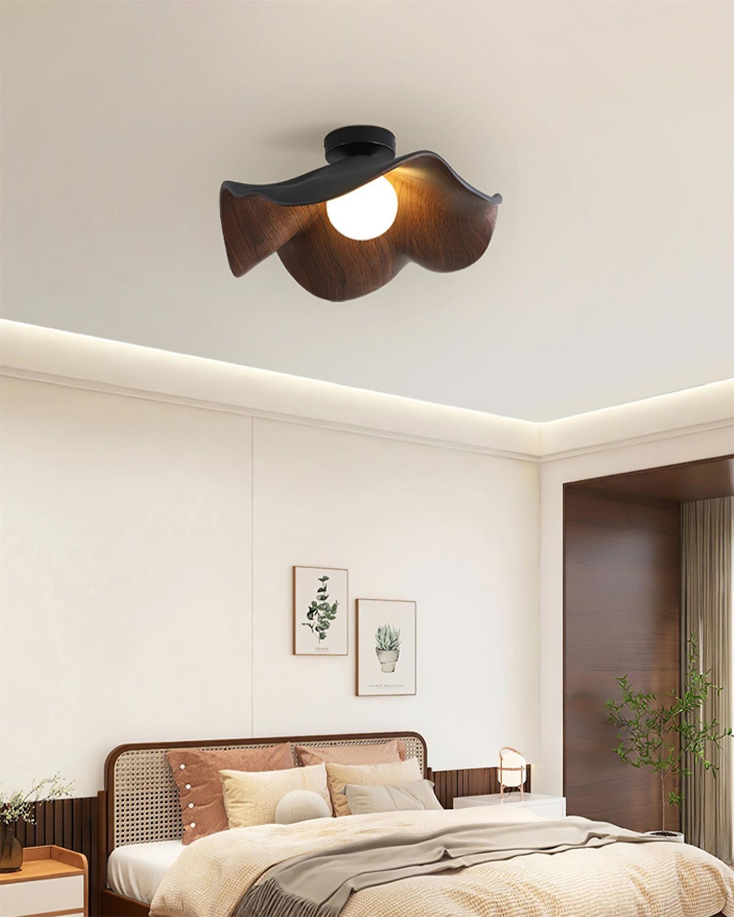Wavy Wood Petal Ceiling Light With Globe Diffuser