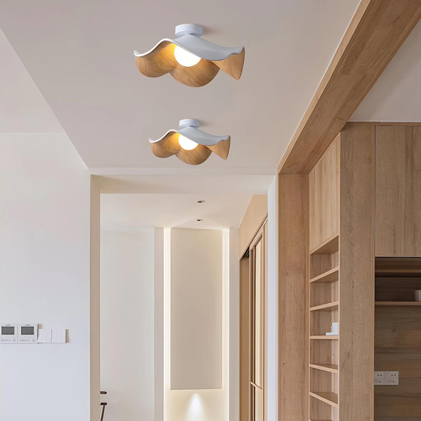 Wavy Wood Petal Ceiling Light With Globe Diffuser