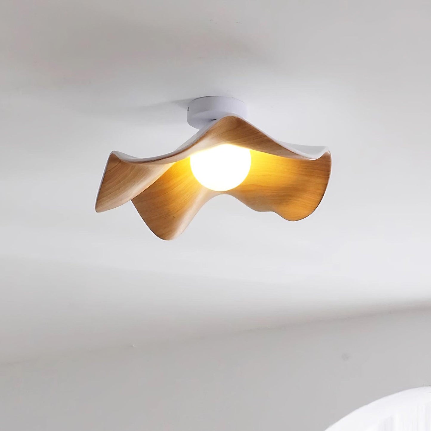 Wavy Wood Petal Ceiling Light With Globe Diffuser