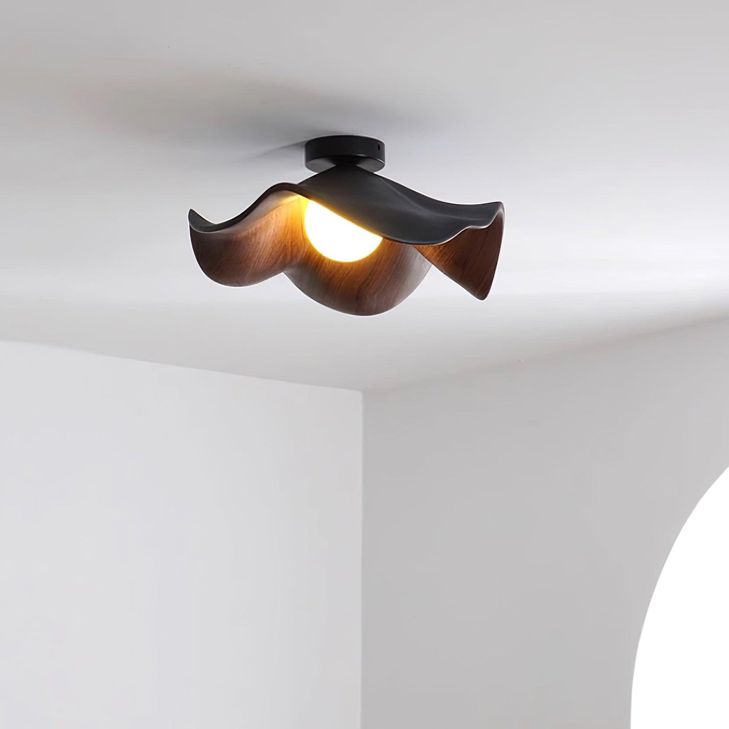 Wavy Wood Petal Ceiling Light With Globe Diffuser