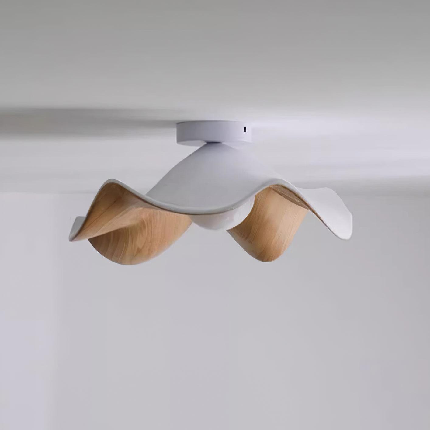 Wavy Wood Petal Ceiling Light With Globe Diffuser