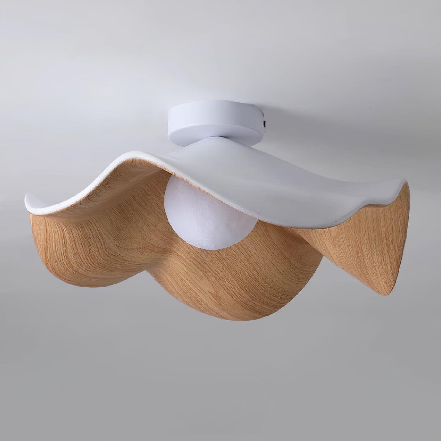Wavy Wood Petal Ceiling Light With Globe Diffuser