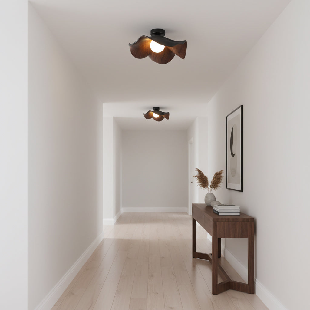 Wavy Wood Petal Ceiling Light With Globe Diffuser
