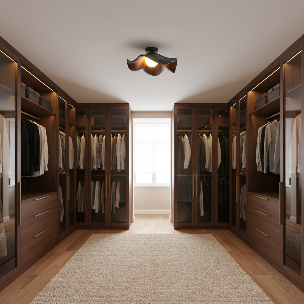 Wavy Wood Petal Ceiling Light With Globe Diffuser