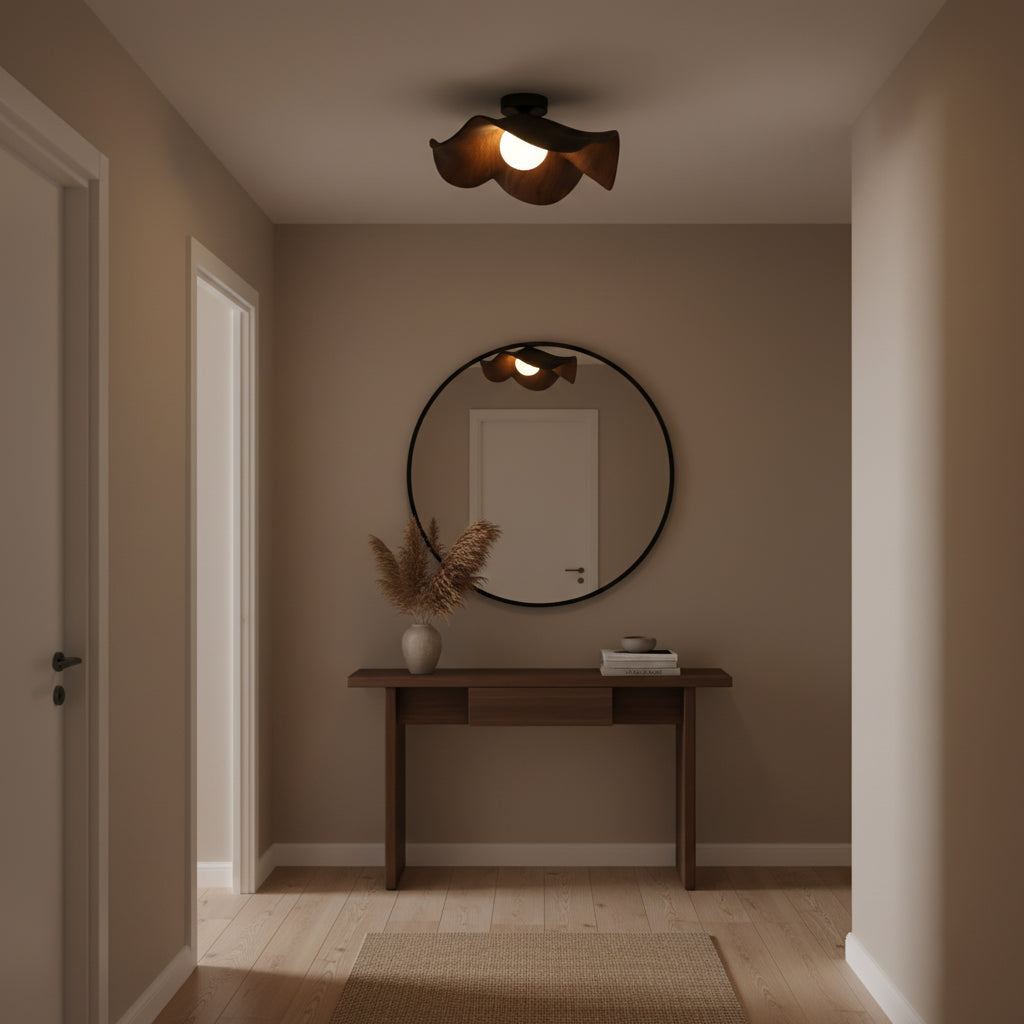 Wavy Wood Petal Ceiling Light With Globe Diffuser