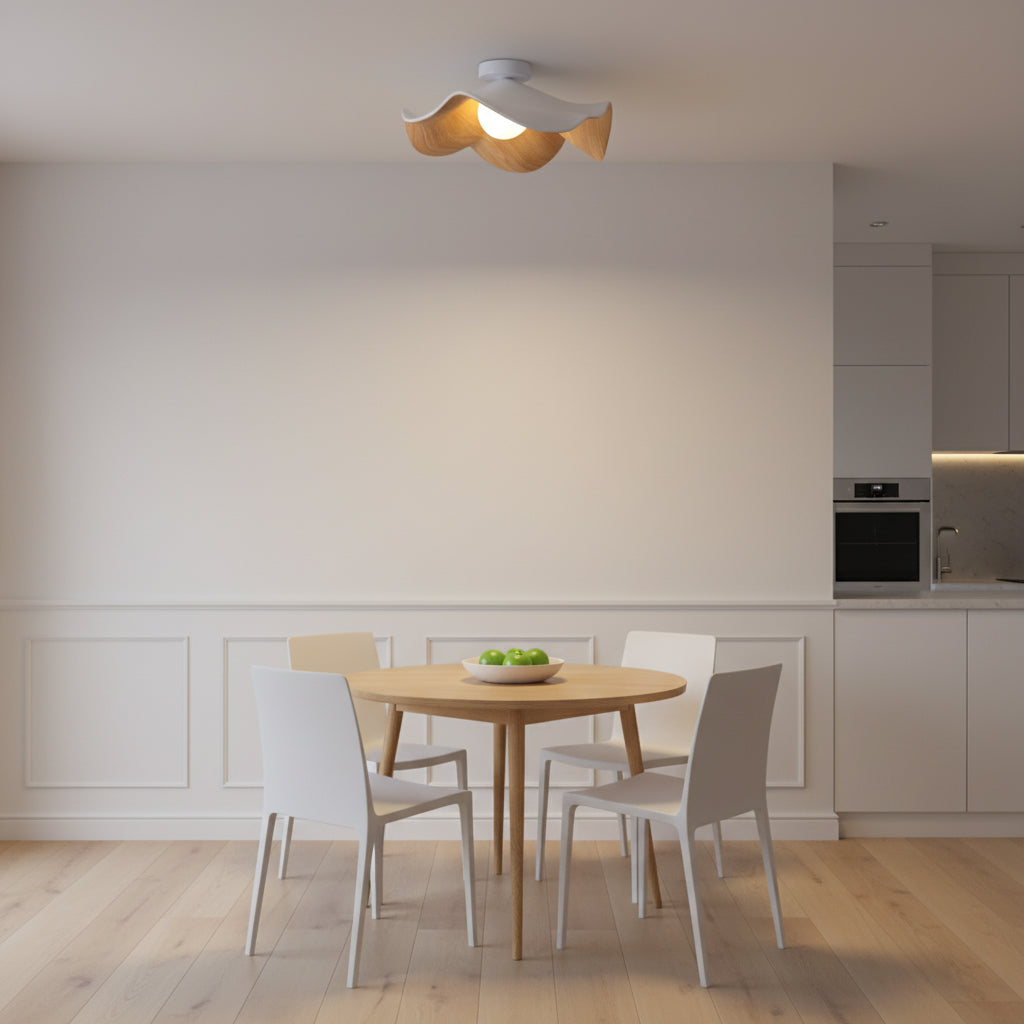 Wavy Wood Petal Ceiling Light With Globe Diffuser