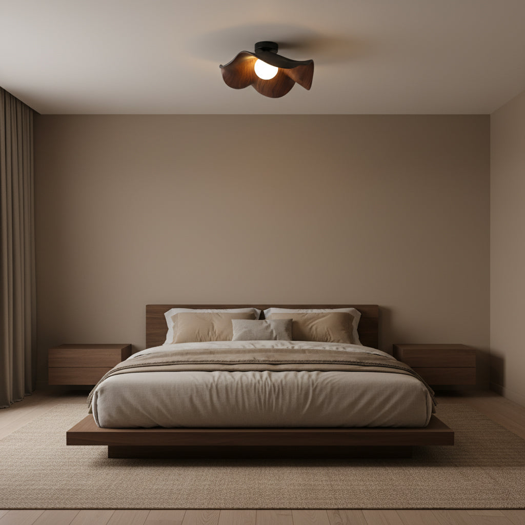 Wavy Wood Petal Ceiling Light With Globe Diffuser