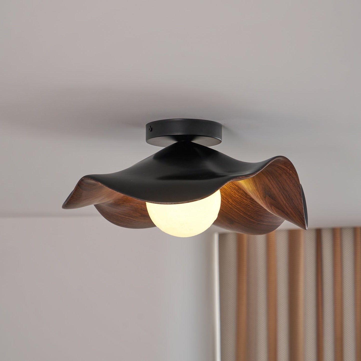 Wavy Wood Petal Ceiling Light With Globe Diffuser