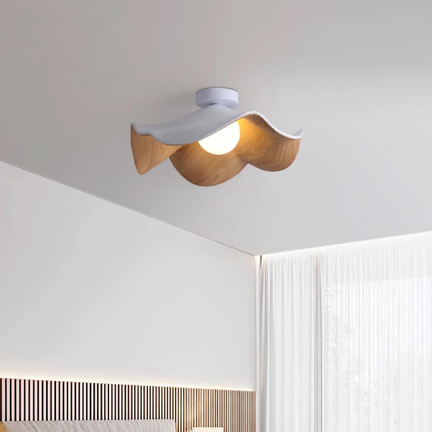 Wavy Wood Petal Ceiling Light With Globe Diffuser