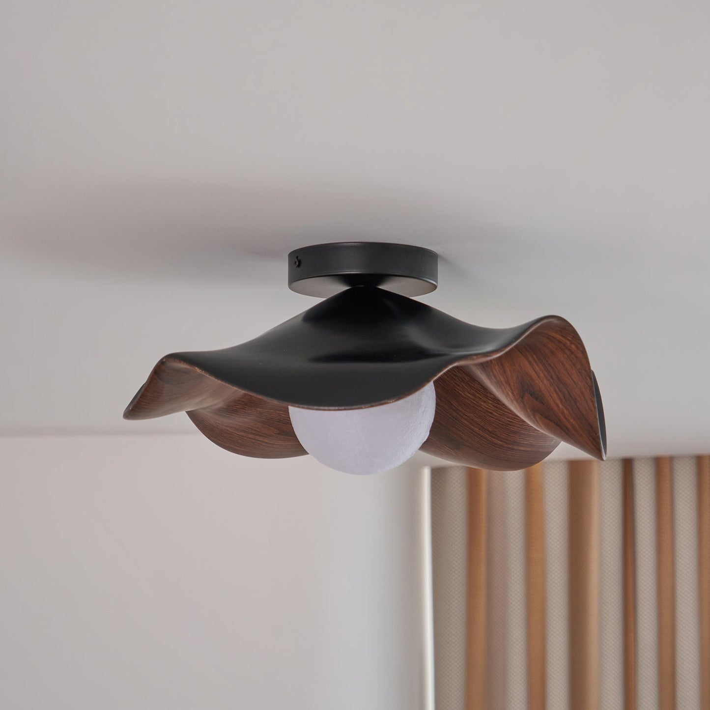 Wavy Wood Petal Ceiling Light With Globe Diffuser