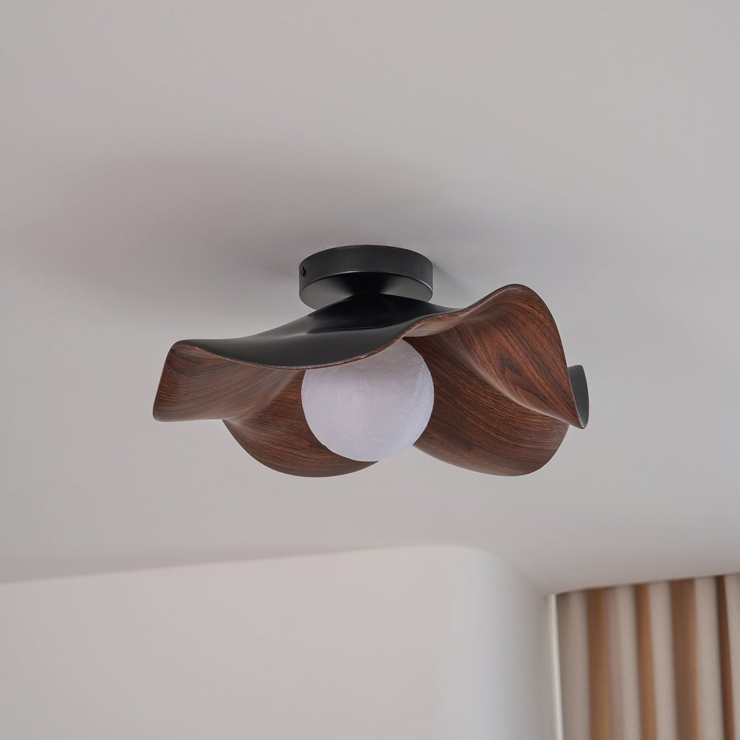 Wavy Wood Petal Ceiling Light With Globe Diffuser