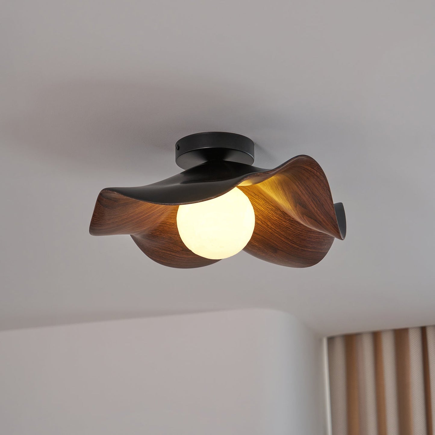 Wavy Wood Petal Ceiling Light With Globe Diffuser
