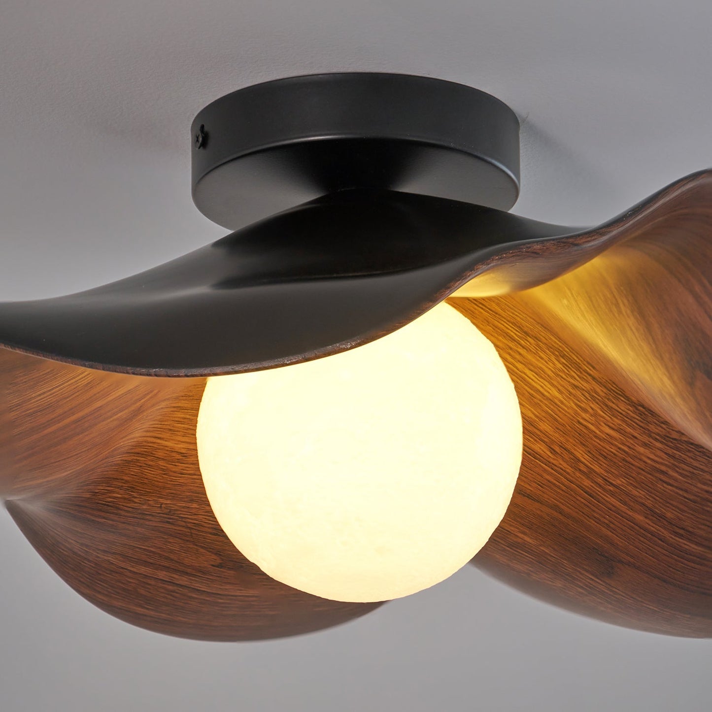 Wavy Wood Petal Ceiling Light With Globe Diffuser