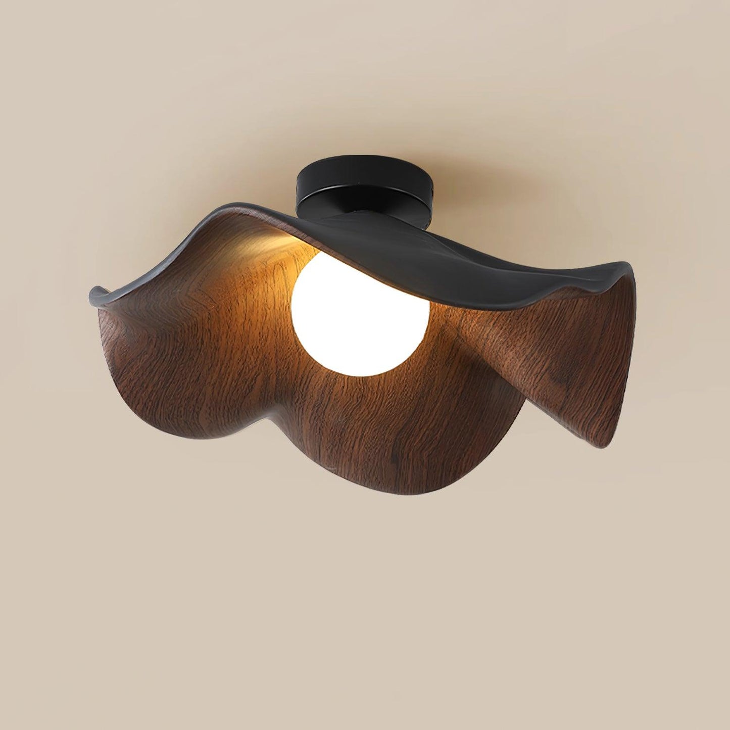 Wavy Wood Petal Ceiling Light With Globe Diffuser