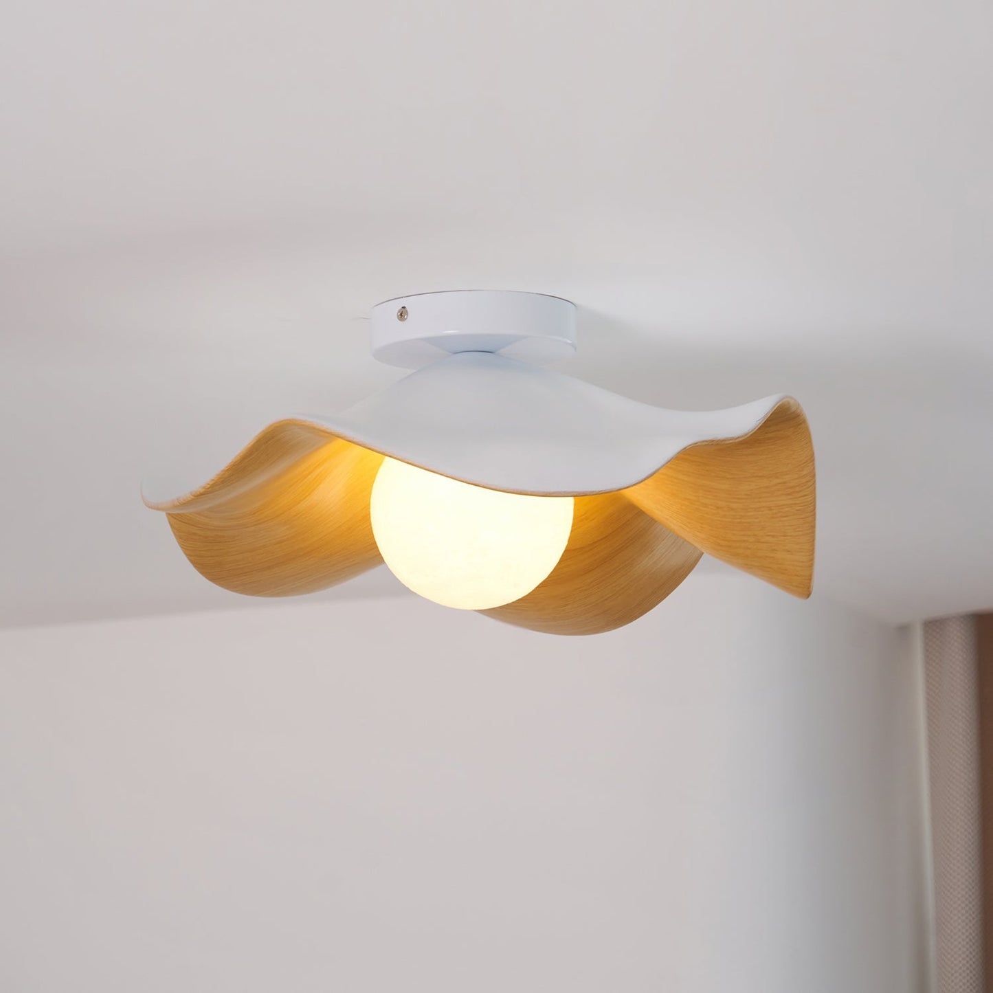 Wavy Wood Petal Ceiling Light With Globe Diffuser