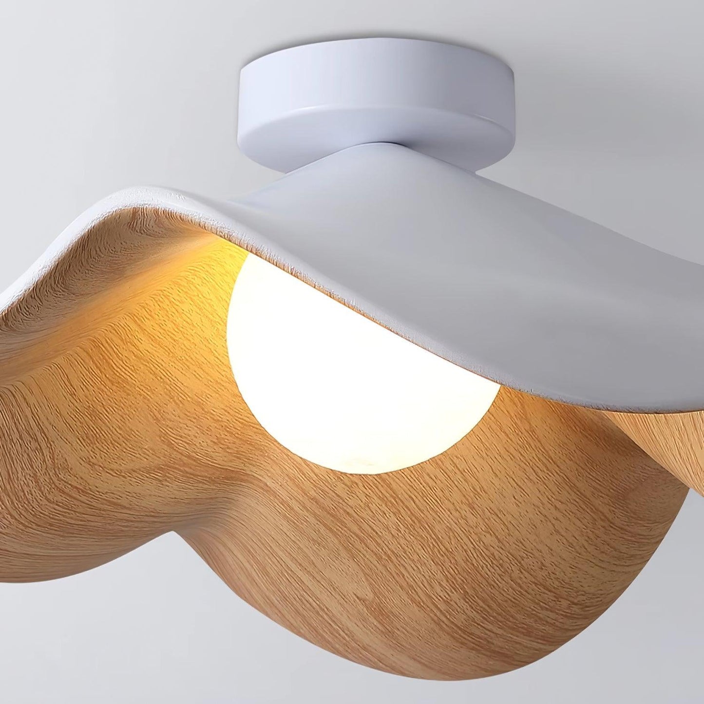 Wavy Wood Petal Ceiling Light With Globe Diffuser
