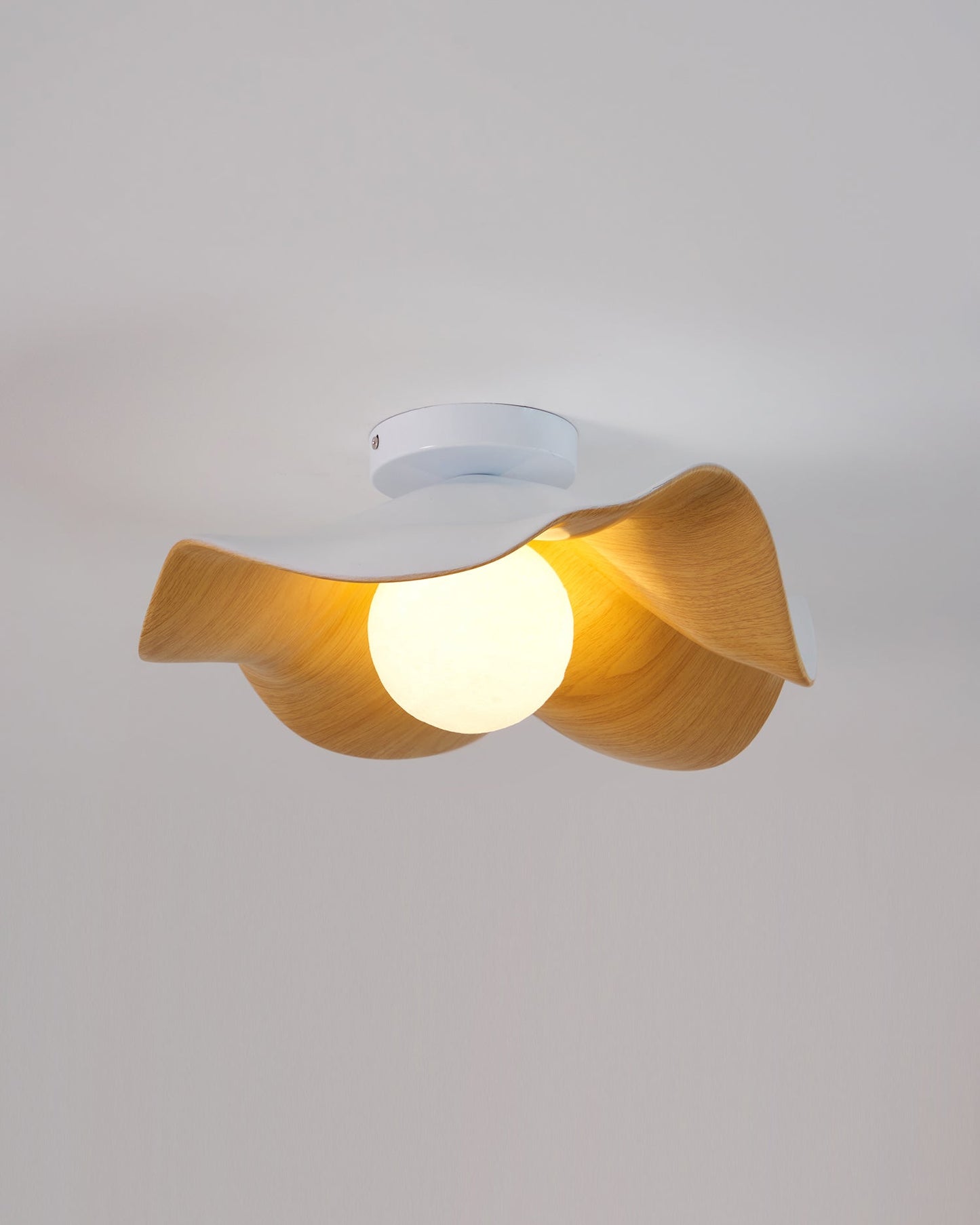 Wavy Wood Petal Ceiling Light With Globe Diffuser