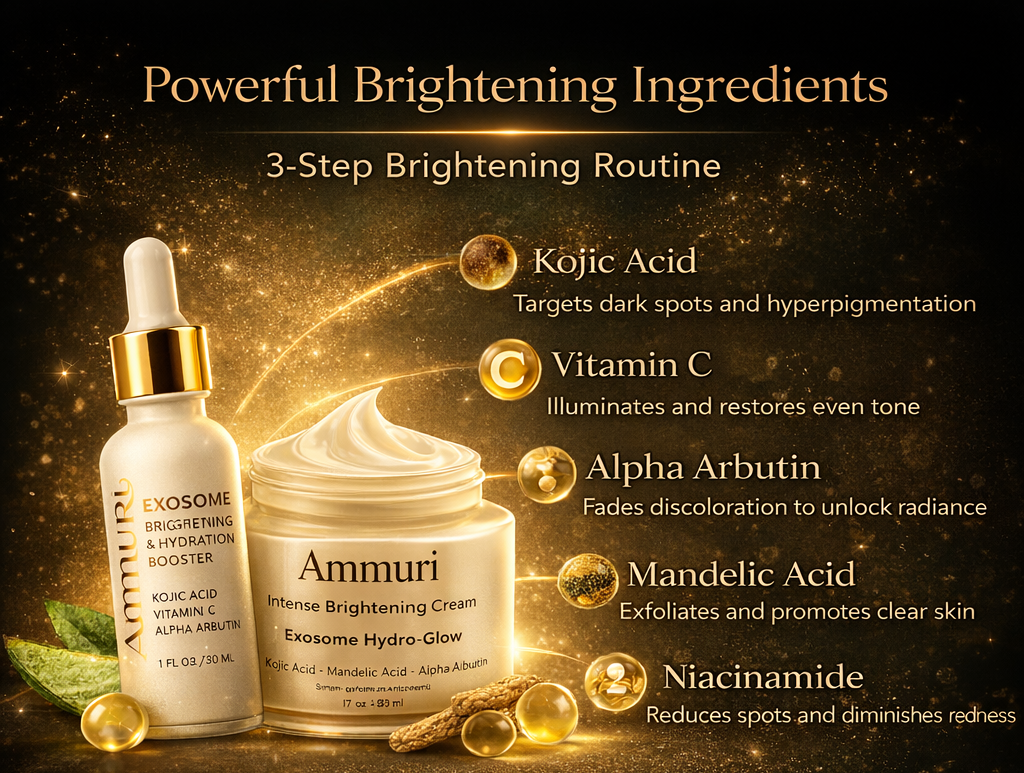 Ammuri Brightening Set – Kojic Acid Serum, Exosome Cream & SPF 50 | Dark Spot Care