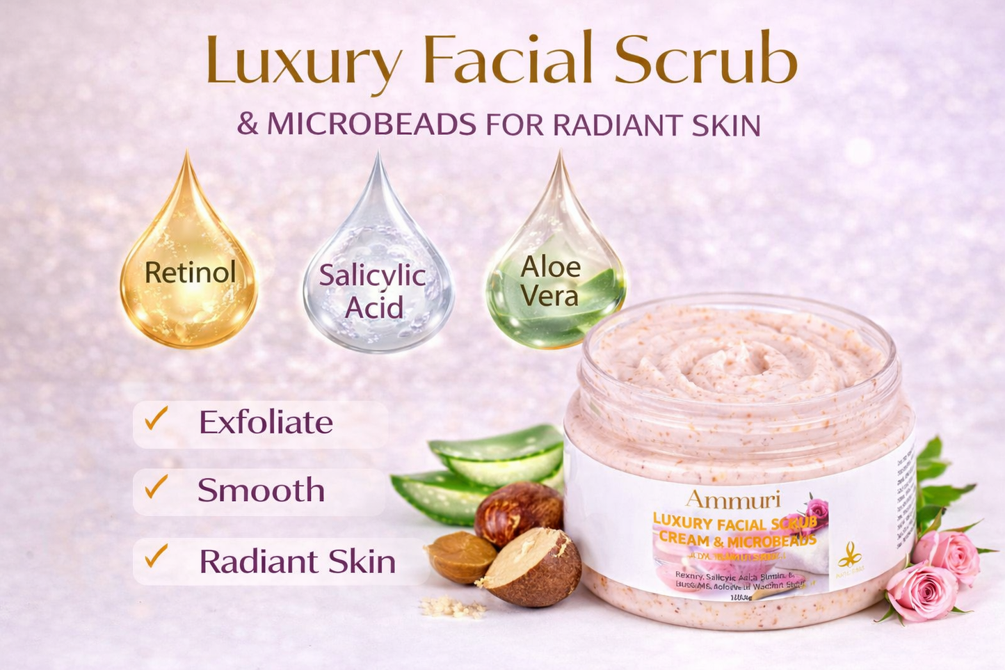 Ammuri Rose Retinol Facial Scrub – Exfoliate, Renew & Glow | Radiant Skin