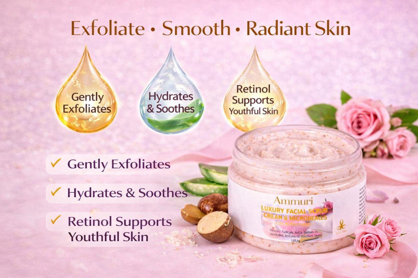 Ammuri Rose Retinol Facial Scrub – Exfoliate, Renew & Glow | Radiant Skin