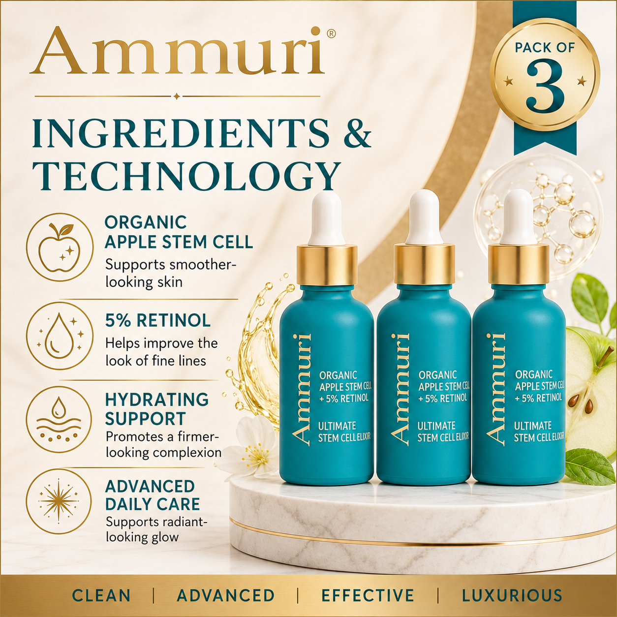 Ammuri Advanced Retinol Serum 5% with Plant Stem Cell — Pack of 3