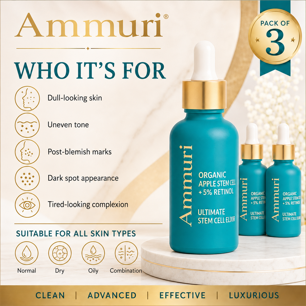Ammuri Advanced Retinol Serum 5% with Plant Stem Cell — Pack of 3