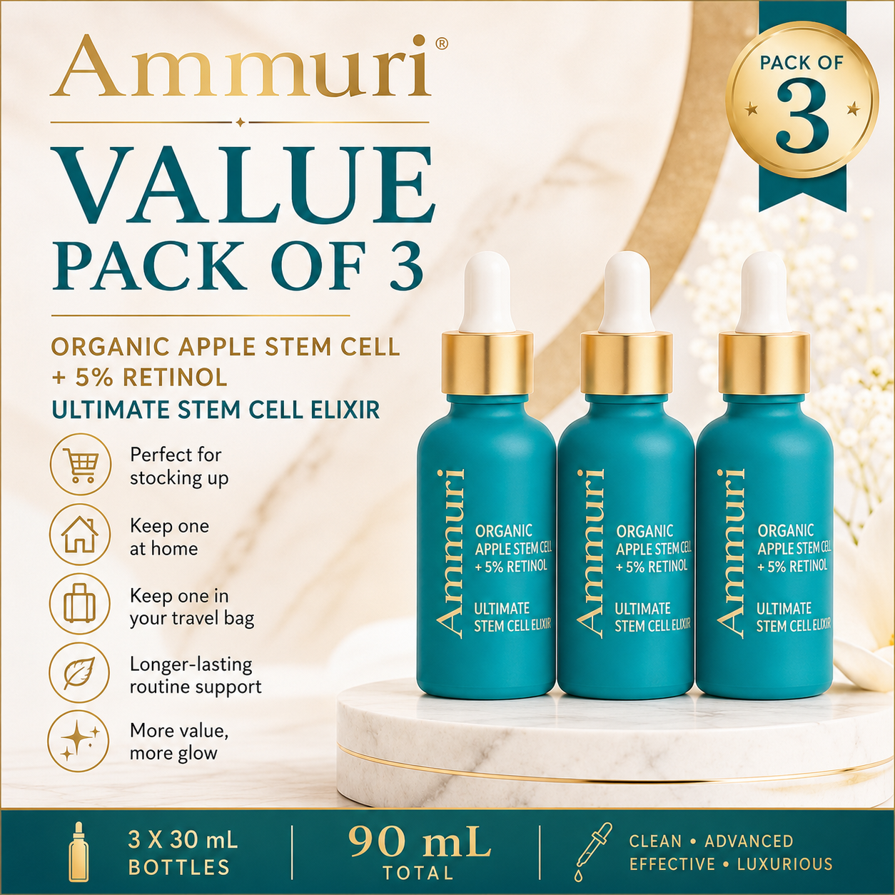 Ammuri Advanced Retinol Serum 5% with Plant Stem Cell — Pack of 3