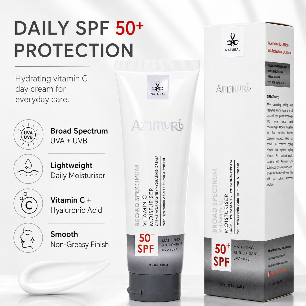 Ammuri Vitamin C Day Cream SPF50 - Brightening Moisturizer Sun Protection