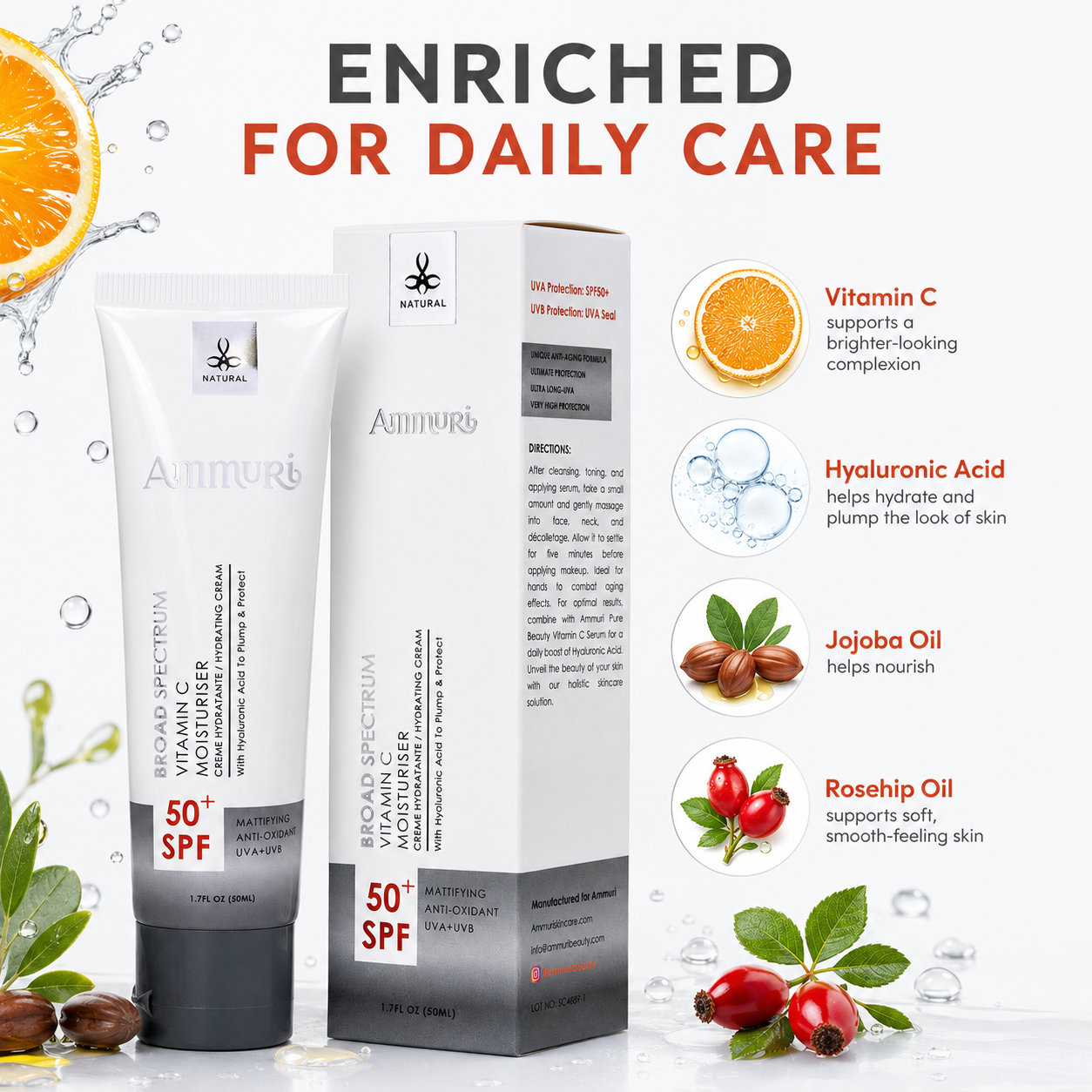 Ammuri Vitamin C Day Cream SPF50 - Brightening Moisturizer Sun Protection