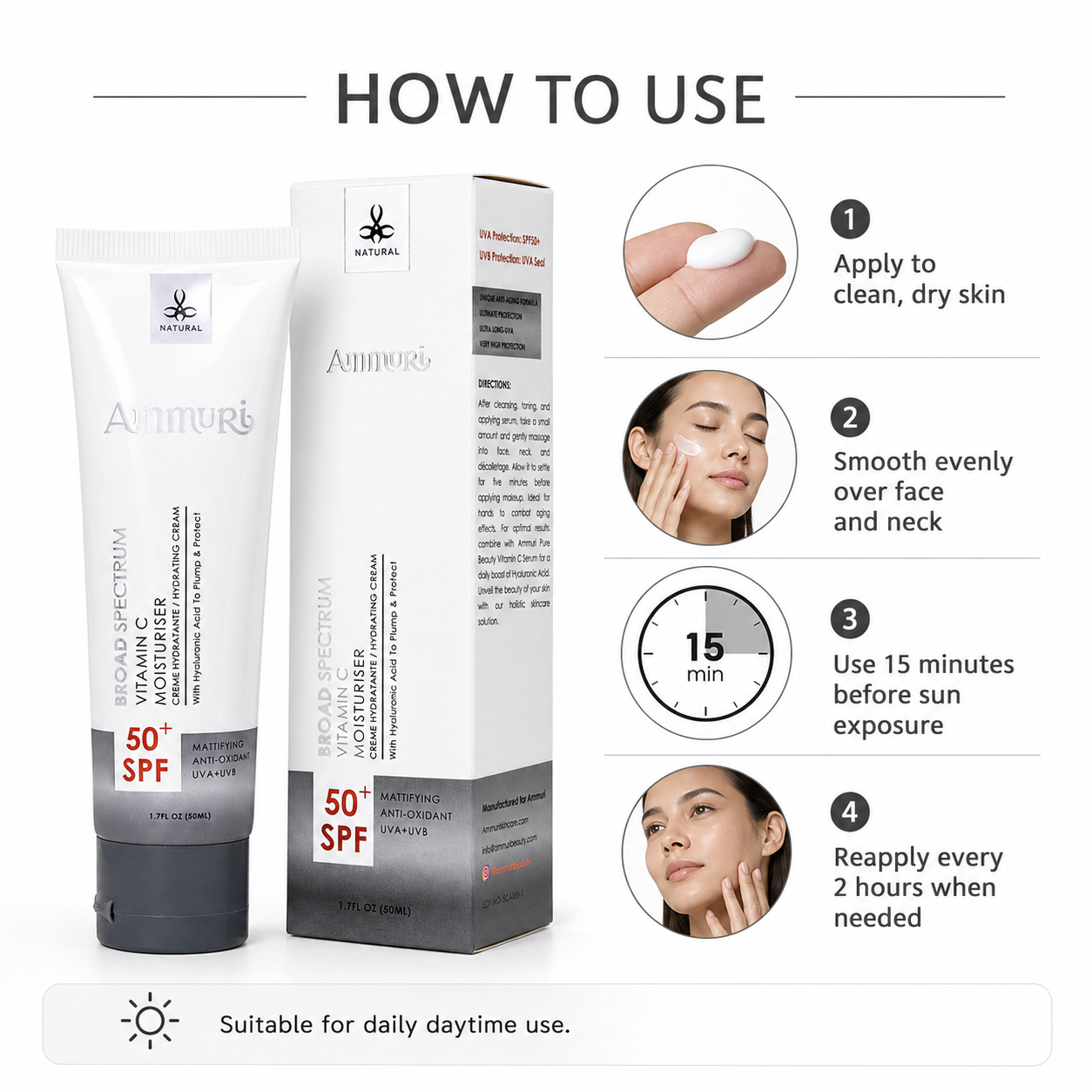 Ammuri Vitamin C Day Cream SPF50 - Brightening Moisturizer Sun Protection