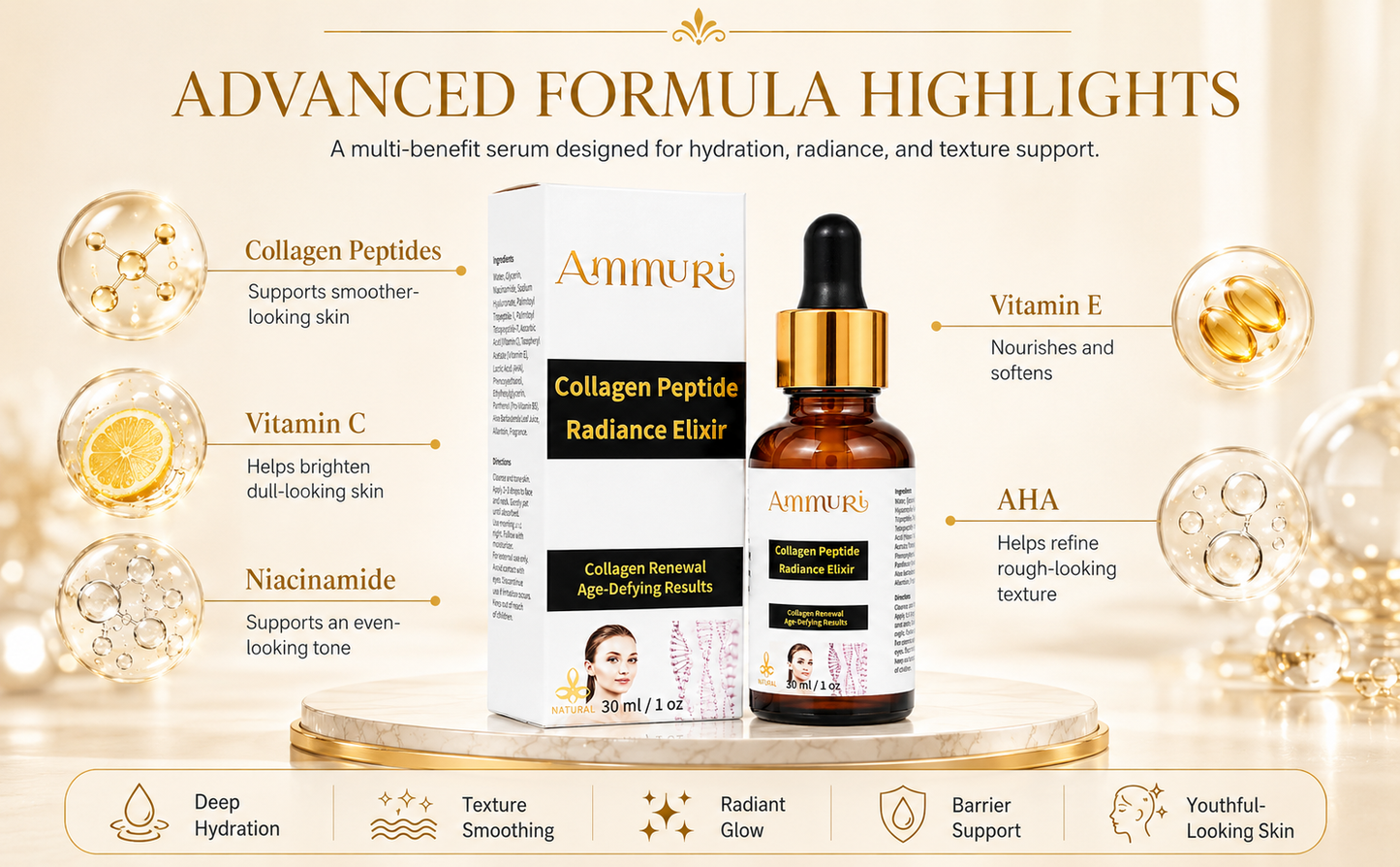 Ammuri Collagen Peptide Radiance Elixir – Advanced Anti-Ageing Serum 30ml