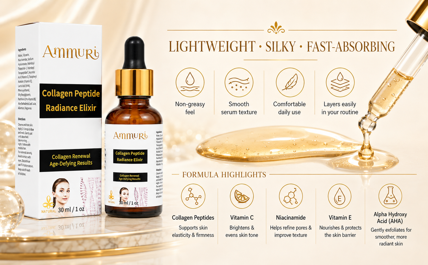 Ammuri Collagen Peptide Radiance Elixir – Advanced Anti-Ageing Serum 30ml