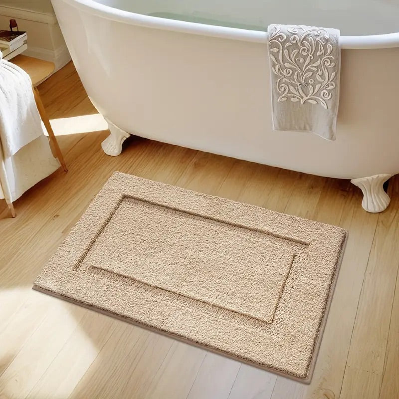 Bath Mat with Textured Border, Non-Slip Backing and Quick-Drying Design