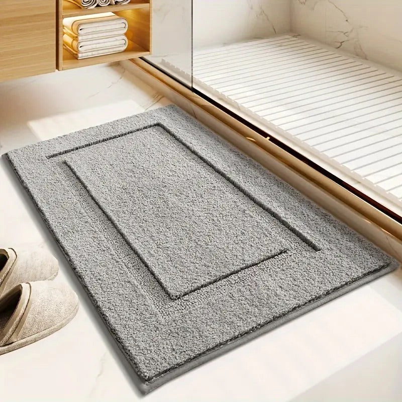 Bath Mat with Textured Border, Non-Slip Backing and Quick-Drying Design