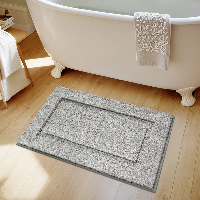 Bath Mat with Textured Border, Non-Slip Backing and Quick-Drying Design
