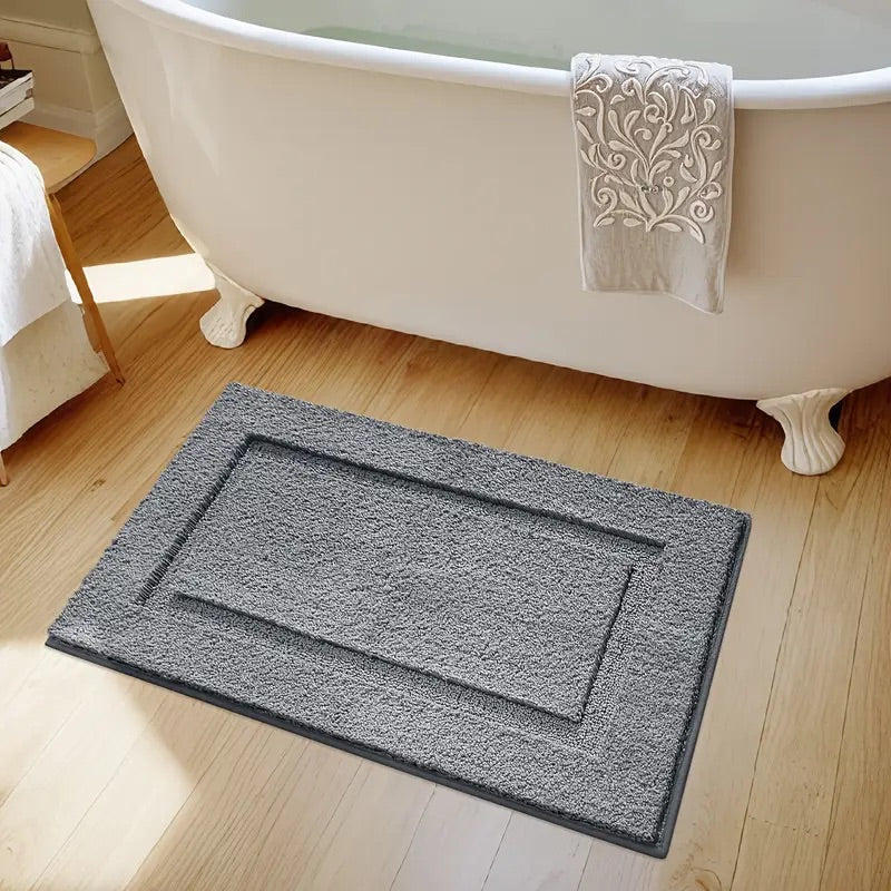 Bath Mat with Textured Border, Non-Slip Backing and Quick-Drying Design