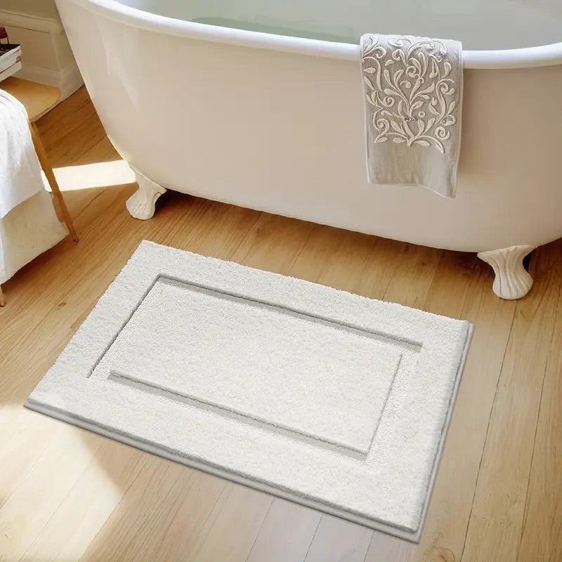 Bath Mat with Textured Border, Non-Slip Backing and Quick-Drying Design