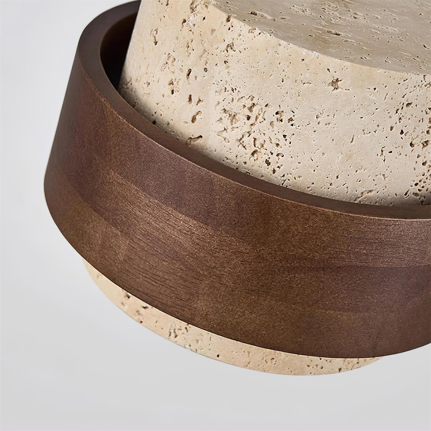 Travertine And Wood Drum Pendant Lights With Downlight